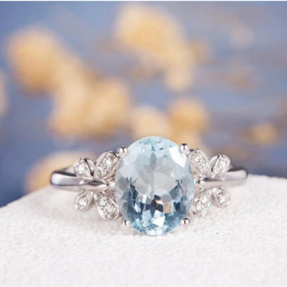 Butterfly 5 carat Aquamarine Ring 925 silver Nwt - Picture 2 of 12